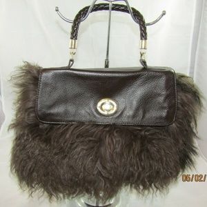 AQUA MADONNA Brown Mongolian Lamb Fur Handbag